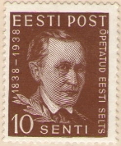 Kreutzwald postmarkidel. 1938 Õpetatud Eesti Selts 100.
